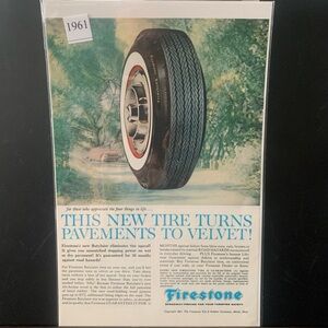 Vintage 1961 Firestone Tires Turns Pavements Into Velvet Ad Advertisement